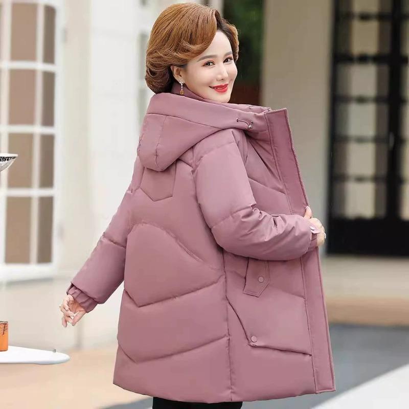 Winter Cotton Padded Jacket Hooded Fleece Thick Parkas Warm Loose Long Overcoat Middle Aged Coat