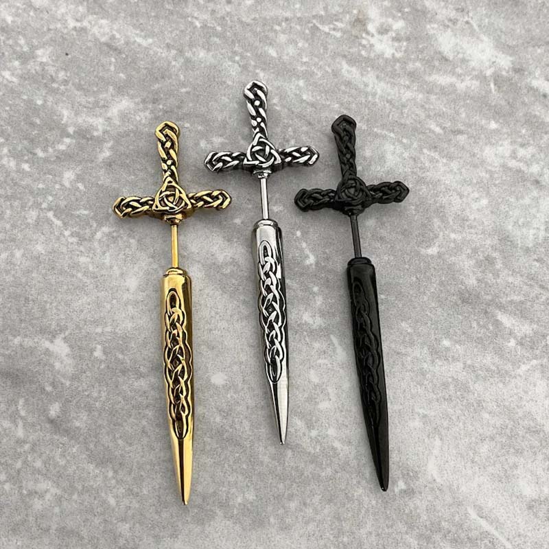 Vintage Punk Black Sword Stud Earrings for Women Men Gothic Hip Hop Metal Cross Geometric Piercing Earrings Y2K Jewelry