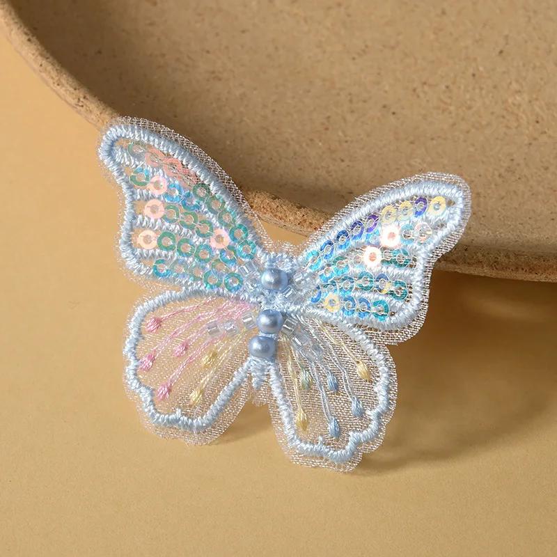 10/20pc Pearl Butterfly Lace Embroidered Wedding Clothes Jewelry Accessories Appliques For Sewing Supplies DIY Hair Clip
