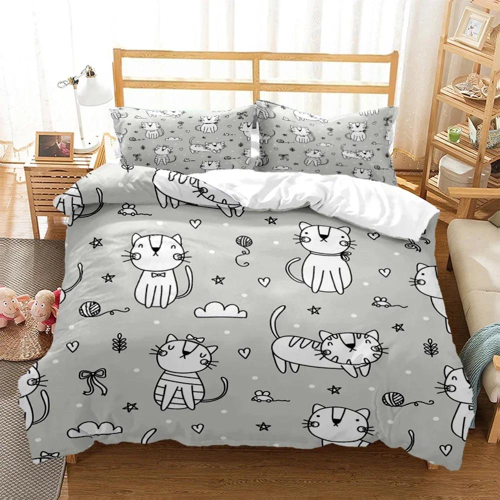 New 3D Print Cartoon Cat Print Comfortable Duvet Quilt Cover Pillowcase Bedding Set Children Bedroom Decoration Home Textile