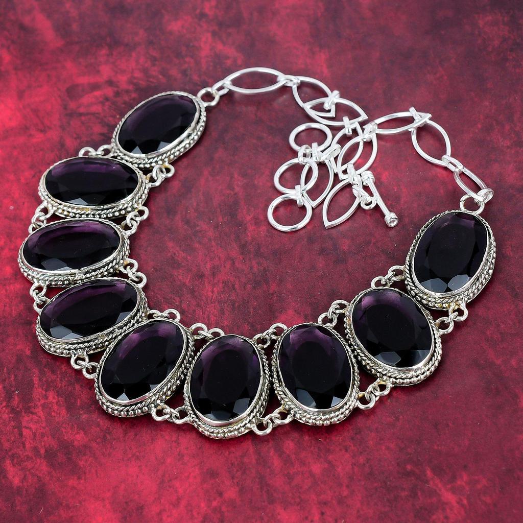 Amethyst Gemstone Necklace, 925 Solid Sterling Silver, Adjustable Chain Necklace Handmade Antique Jewelry, Gift For Mother
