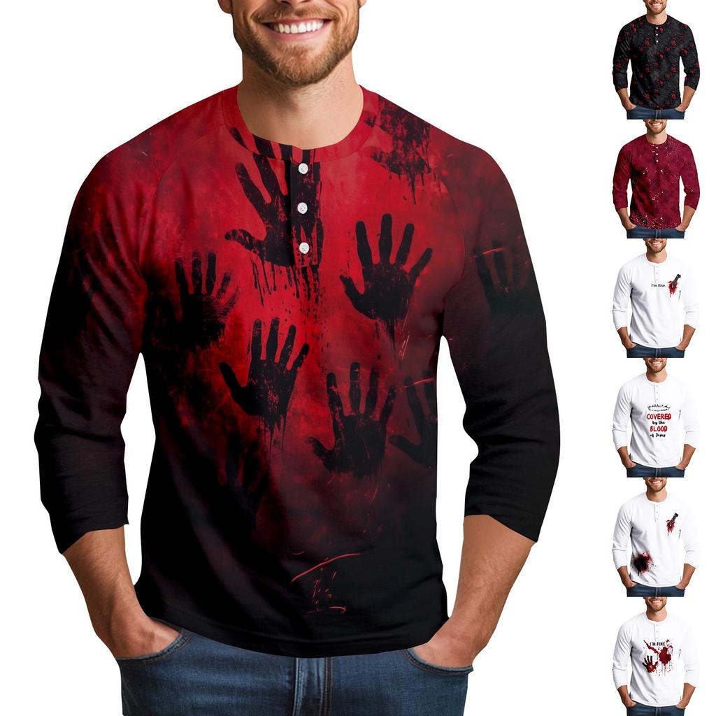 Men's Halloween Print Raglan Dralan Three-quarter Sleeve Casual Top