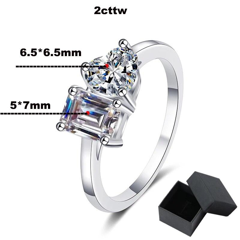2cttw Heart Cut All Moissanite Rings for Women Emerald/radiant Cut 925 Sterling Silver Female Wedding Ring  GRA
