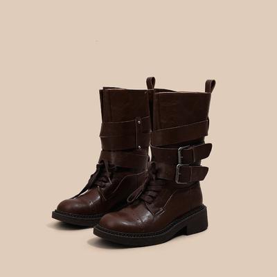 Retro Martin Boots Women's Early Autumn New Thick Heel Single Boots Versatile Belt Buckle Short Boots