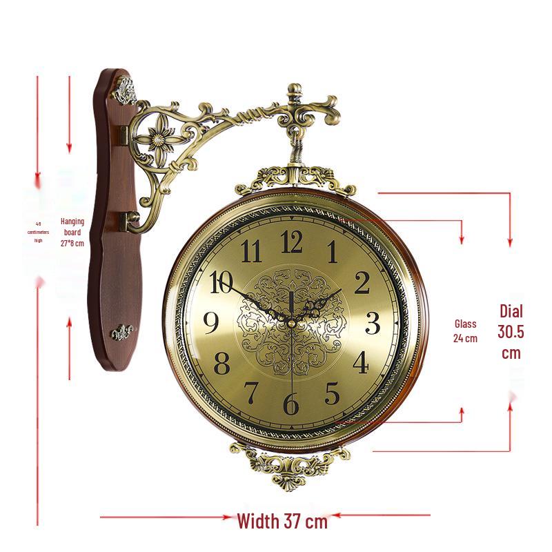 European Retro Double-Sided Silent Wall Clock - Large Antique Style for Living Room