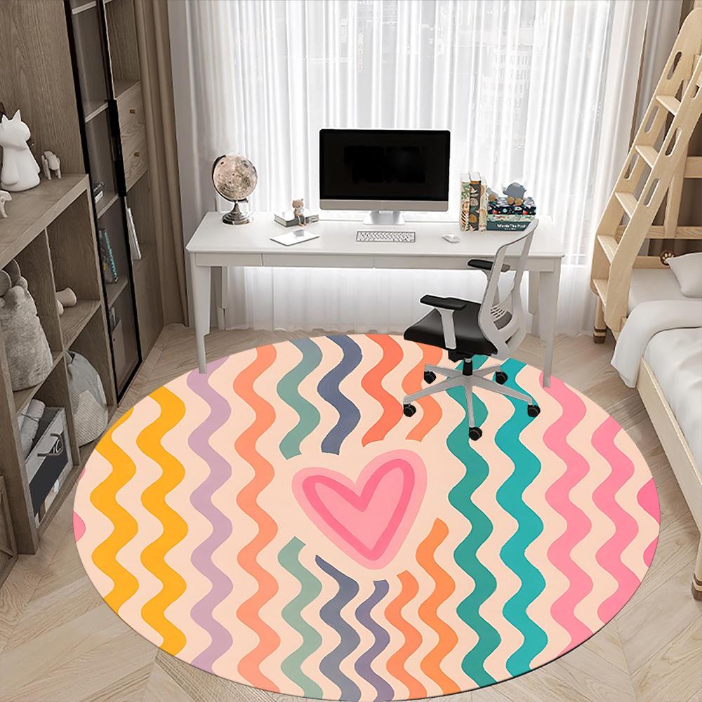 1pc Heart Waves Office Round Area Rug, Indoor Mat Suitable For Office, Under Office Chairs Bedroom Living Room Home Decor, Room Deco