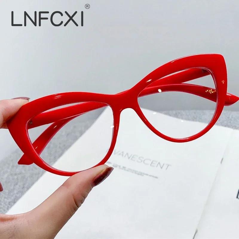  Fashion Eyeglasses Frames for Women Cat Eye Glasses Frame Red White Clear Optical Spectacles Blue Light Blocking Glasses