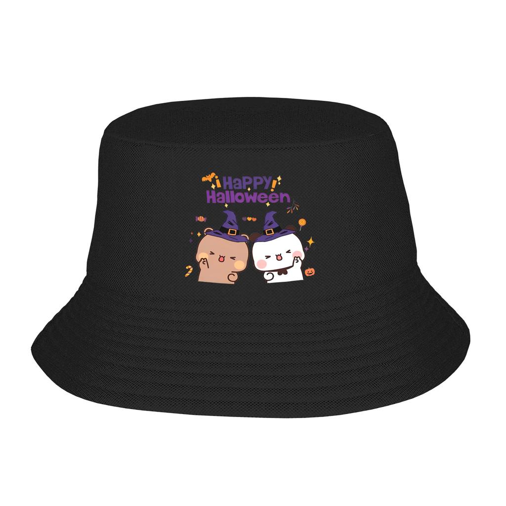 DuDu Bear and BuBu Panda Halloween Bucket Hats Summer Travel Headwear Stuff Kawaii Fishing Cap for Camping Teen Ispoti Hat