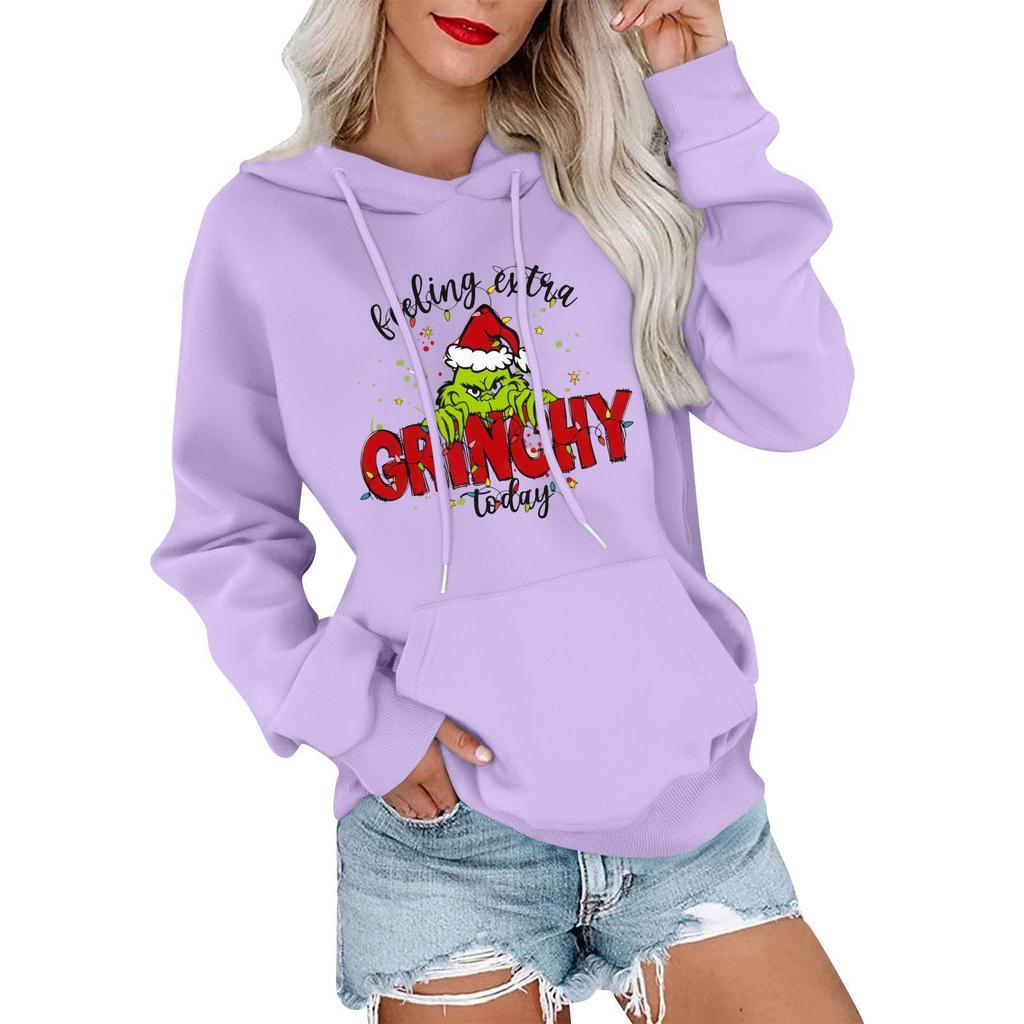 Women's Casual Comfortable Neck Hooded Long Sleeve Christmas Print Warm Sweatshirt