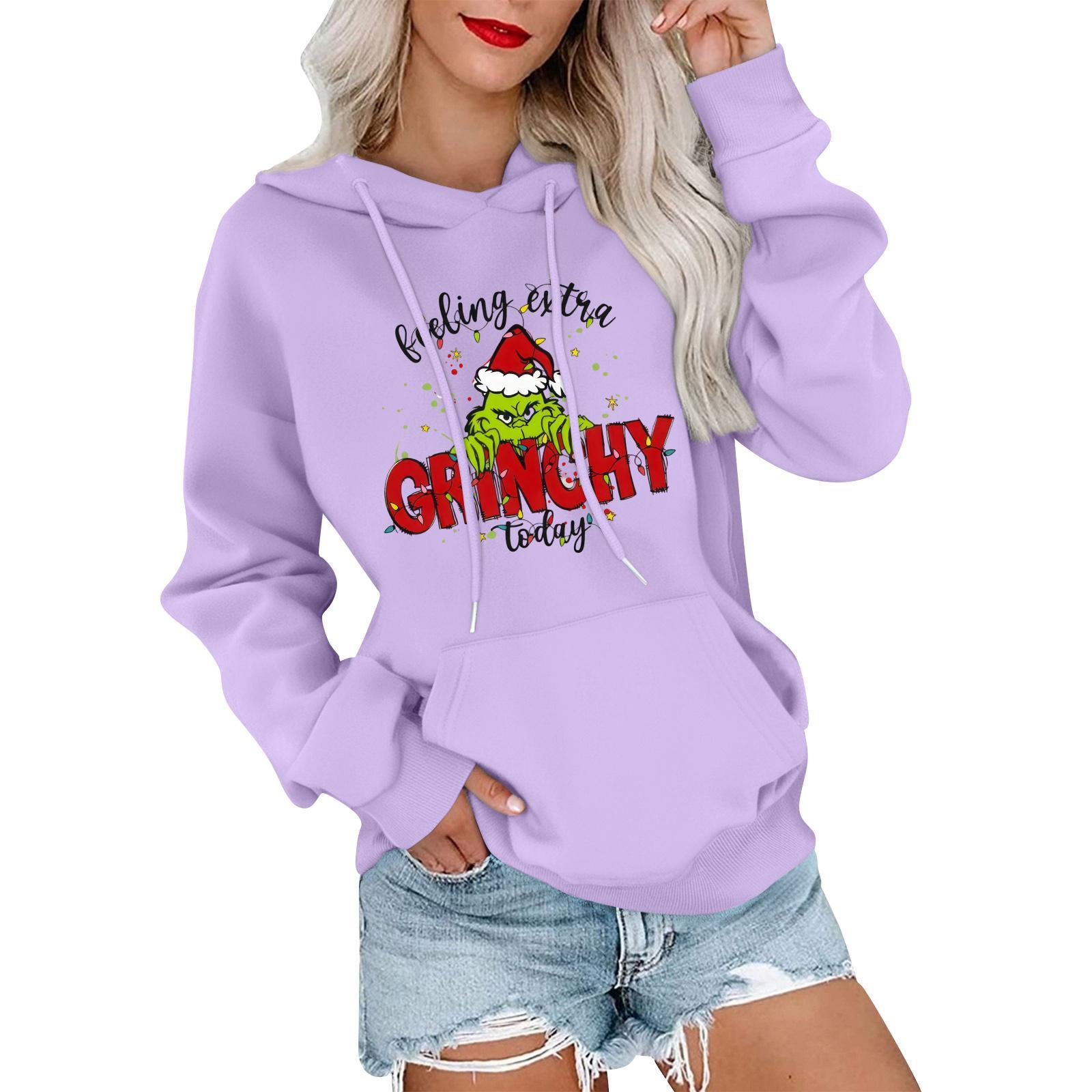 

Женский повседневный удобный свитшот с капюшоном, длинным рукавом и рождественским принтом M фиолетовый