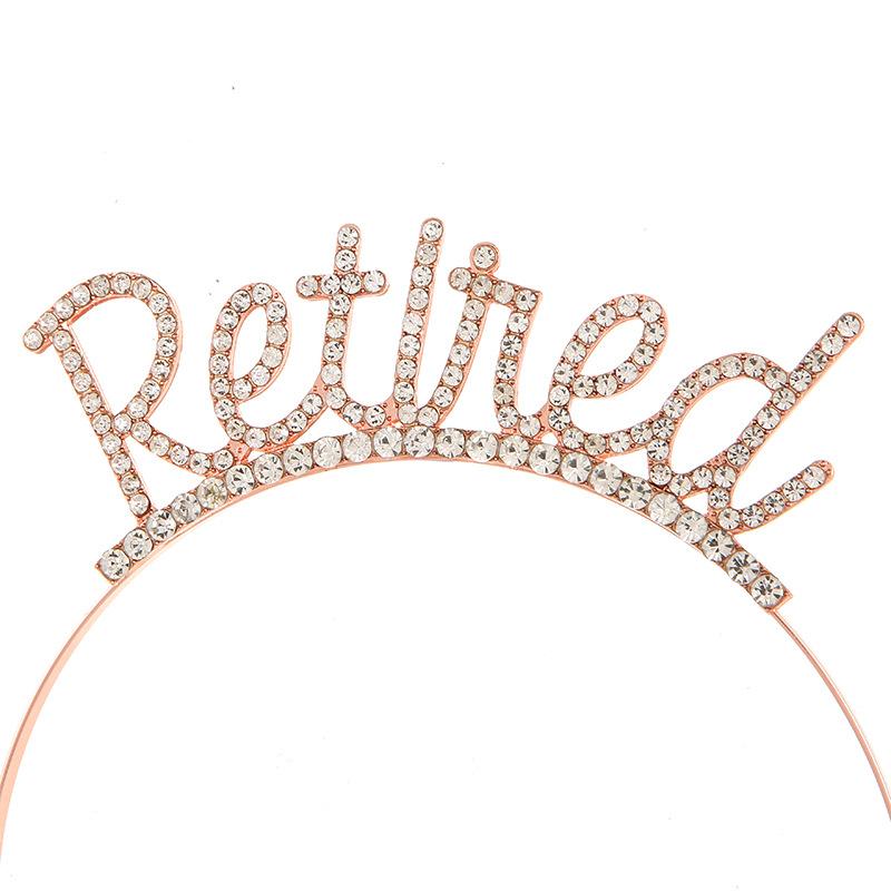 JY Retirement Party Decorations Rose Gold Silver Officially Retired Glitter Sash With Rhinestone Headband