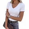 2026 New Women's Short-Sleeve Stretch V-Neck Slim Fit Casual Solid Color T-Shirt