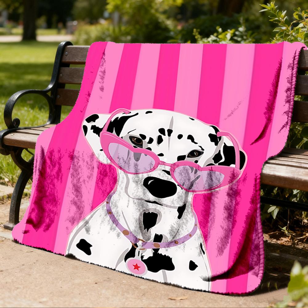 

1pc Dalmatian Sunglasses Outdoor Flannel Blanket Soft All Season Polyester Throw , Perfect for Picnics & Travel , Picnic Accessory 80x120cm
