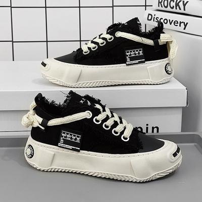 Canvas Shoes for Man 2024 Fashion Comfortable Soft Casual Sneaker Lace-up Flat Thick Sole Summer Vulcanized Shoes Female Black