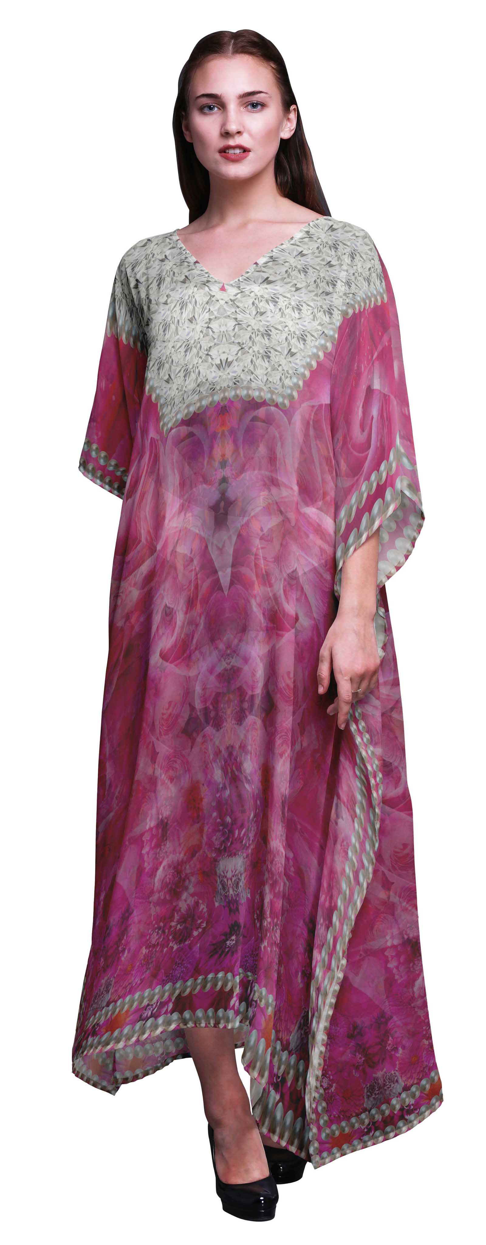 

Phagun Artistic Roses Floral Women Plus Size Кафтан Літній одяг Пляжне кімоно Coverup XL-3X маджента