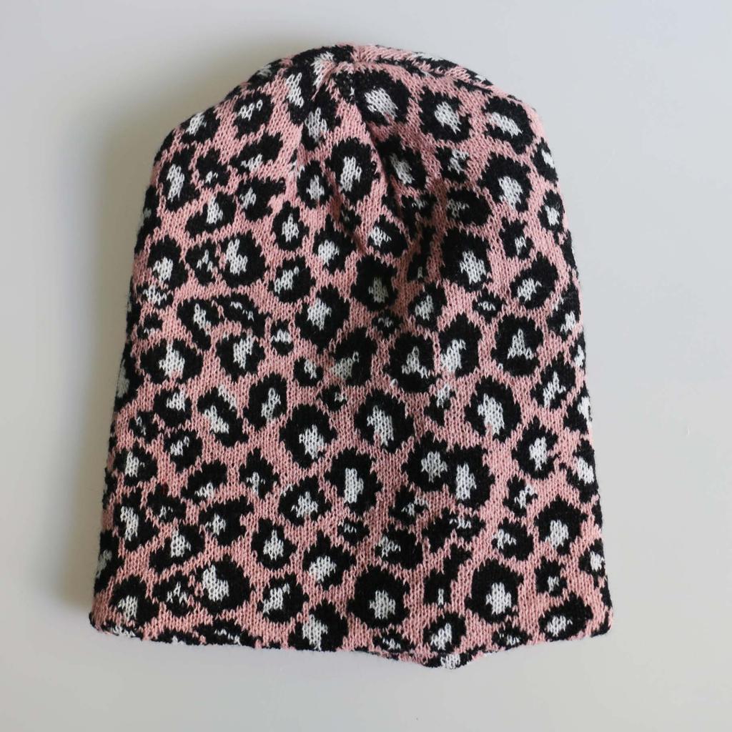Autumn and Winter Trendy Korean Version of Fashion Leopard Print Flanged Knitted Hat Wool Hat Men's and Women's Outdoor Cold-proof and Warm Headgear