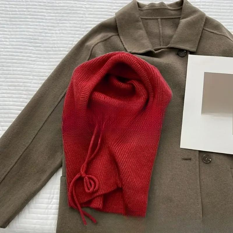 Căciulă Balakla la modă, în stil franțuzesc, pentru fete, Căciulă tricotată drăguță, în culoare uni, Guler, Hanorac dintr-o singură piesă, Căciulă călduroasă, Iarnă