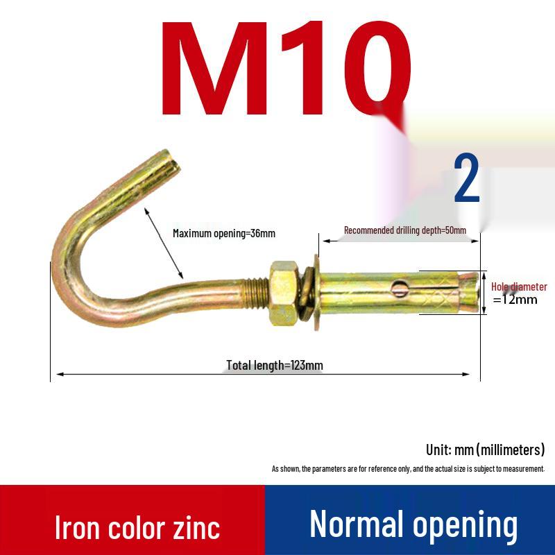Color-Plated Zinc Expansion Ceiling Hook for Fans and Lights - M6/M8/M10/M12 Bolts