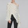 Neuer lockerer Strickpullover mit hohlem 3D-Federmuster, Rundhalsausschnitt und Glockenärmeln für Damen, Oberbekleidung