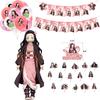 Slayer Kamado Demon Nezuko Birthday Party Decoration Balloons Banner Cake Topper