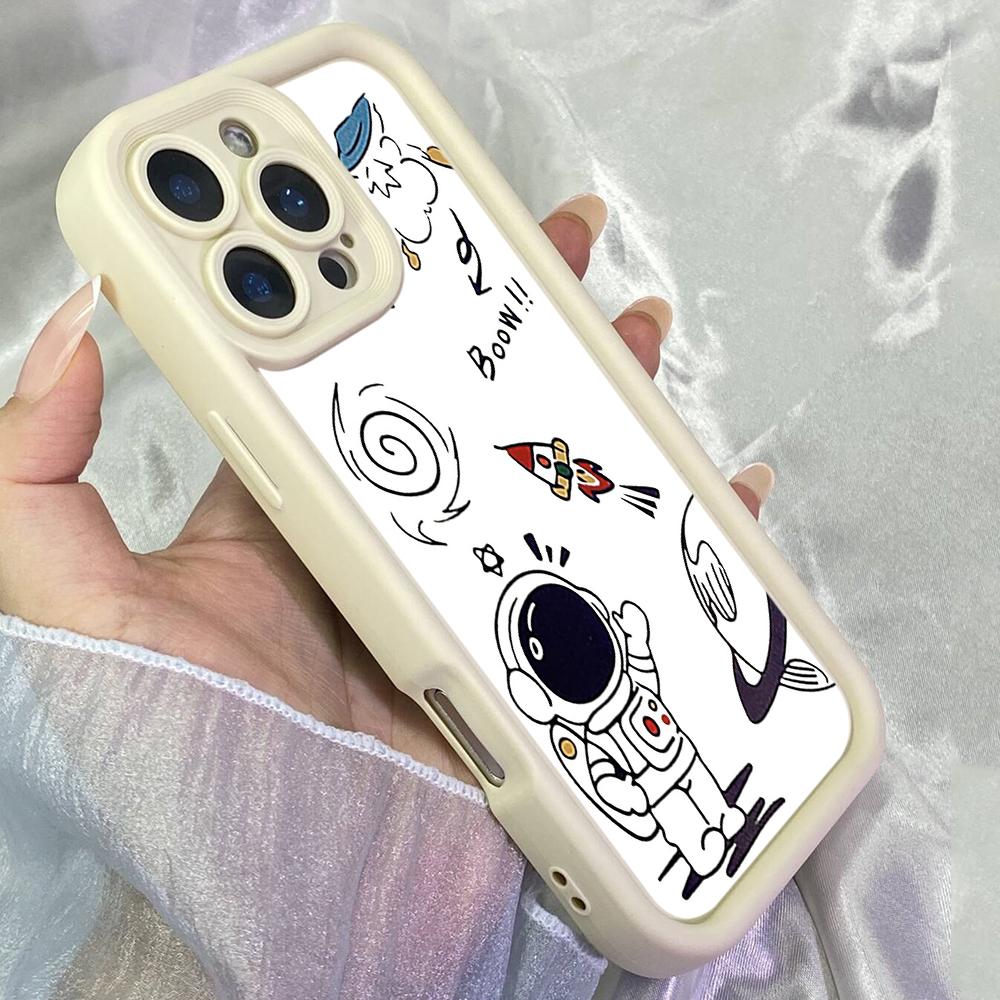 JT125 Charming Astronaut Doodle Riding Rocket for iPhone 17 16 15 Pro Max Samsung S26 S25 Ultra A17 A16 A07 A56 Xiaomi 15T Redmi 15c 14c Soft TPU Case