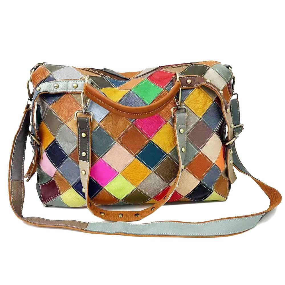 Rindsleder Bunte Kontrastfarben Nischendesign Ledertasche Personalisierte Trendy Tasche Damenhandtasche Schultertasche Damentasche