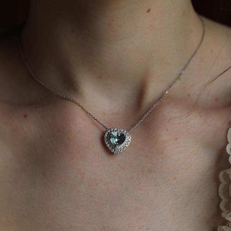 2024 Blue Zircon Heart Necklace: Elegant, Versatile, Light Luxury Clavicle Chain for Women