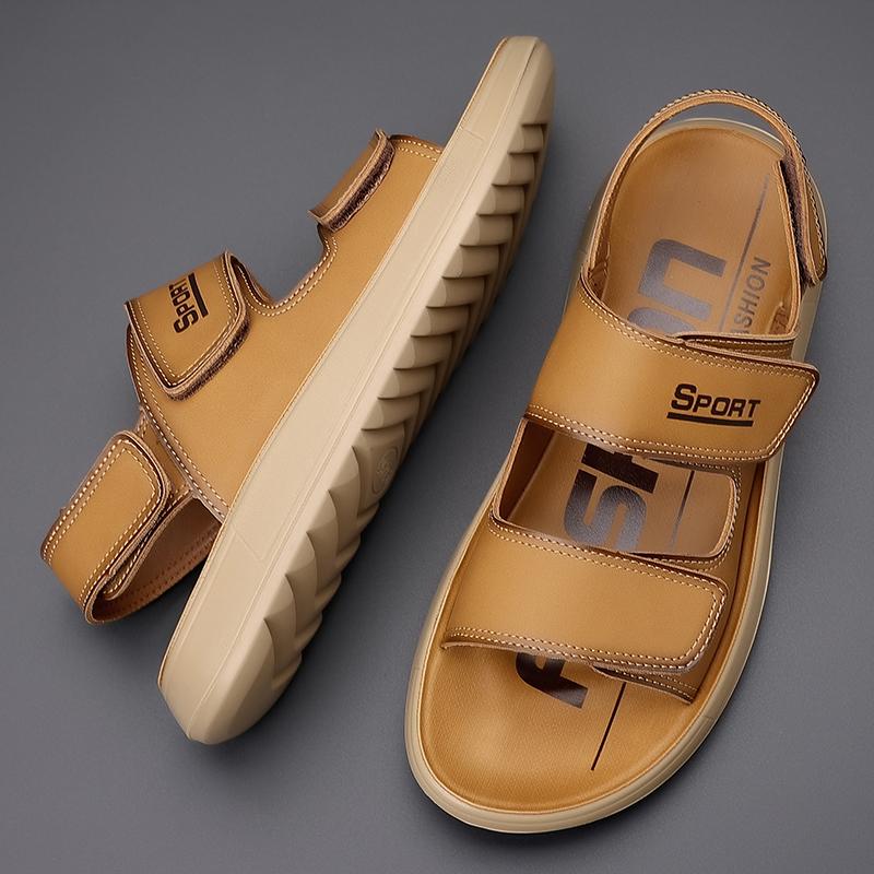 

Модные Новые Летние Минималистичные Дизайнерские Кожаные Мужские Сандалии Уличные Дышащие Повседневные Ручной Работы Удобные Модные Мягкая Подошва Пляжные Сандалии 44 хаки