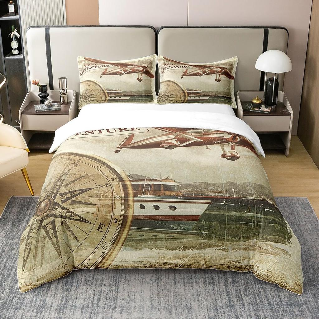 Compass Print Comforter Cover For Children Kids Boys Girl Bedding Set Vinatge World Duvet Cover Ocean Room Decor Queen Full Size