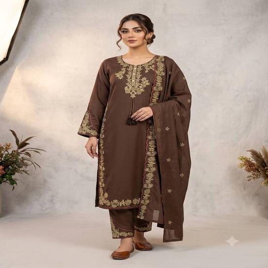 Charismatic Embroidered 3-Piece Silk Straight Kurta Pant Set
