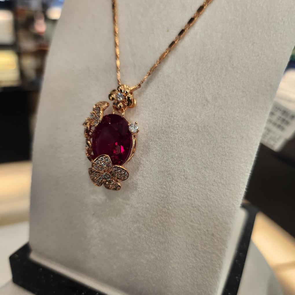 Atria Ruby Flower Gem Plated Necklace JTONEFR0041RBF