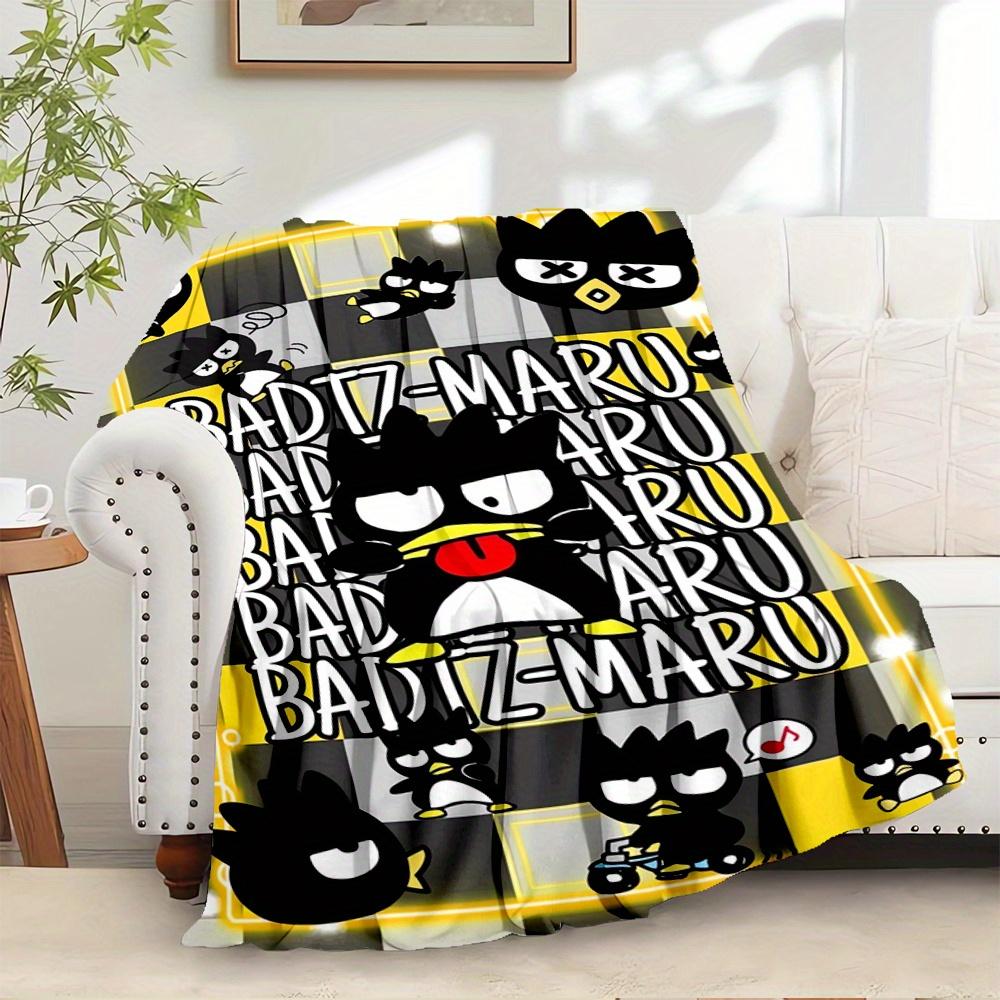 

1pc Flannel Badtz-Maru, Cartoon Character, Checkered BackgroundThrow Blanket, Cartoon Truck Pattern Printed Blanket, Warm Cozy Soft Blanket 130x150cm