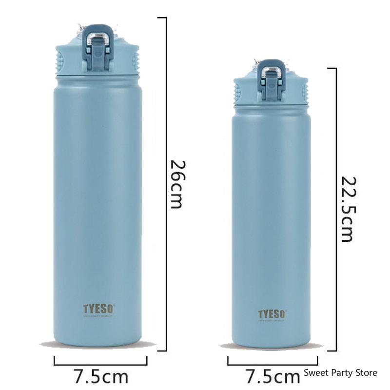 Tyeso 600/750ML Stainless Steel Vacuum Flask With Straw Car Thermal Cup Sports Water Bottle Travel Insulated Cup Thermal Mug