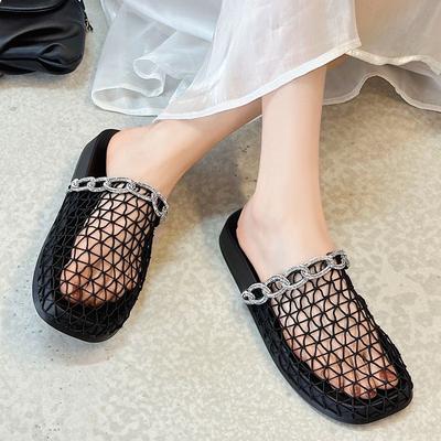 Baotou Fishing Net Half Slippers Women's Outer Wear 2025 Summer New Thick-soled Roman Hollow Breathable Comfortable Beach Cool Slippers