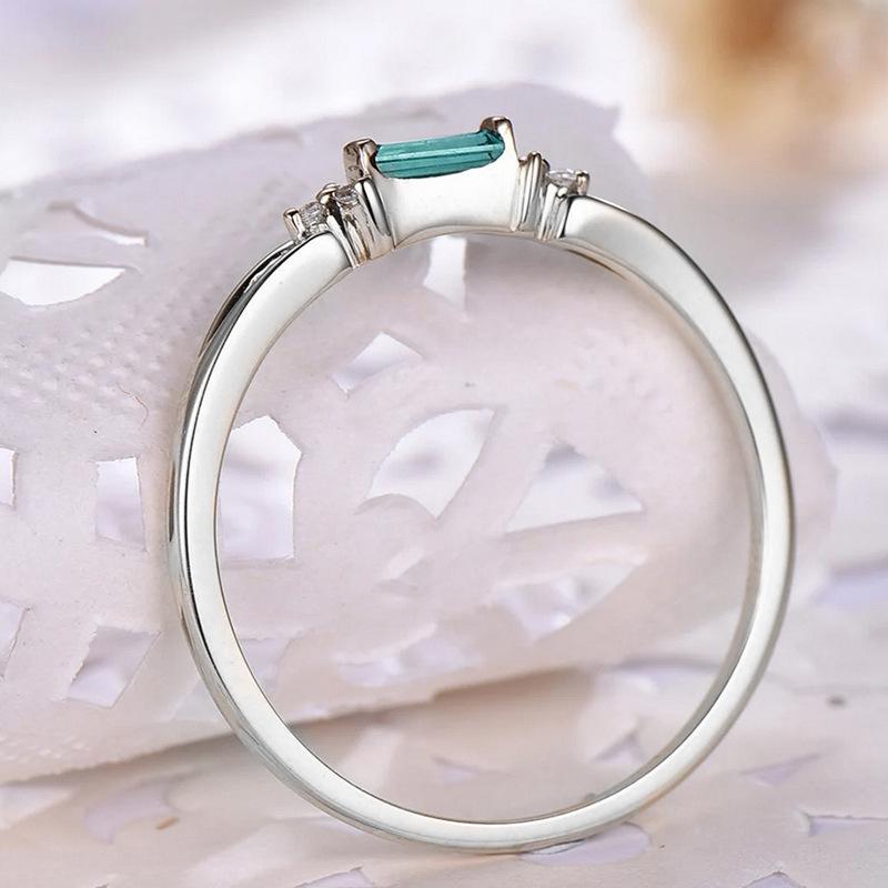 Huajie Minimalist Square Green Rhinestone Zircon Rings for Women Personality Daily Exquisite Ring Accessories Fashion