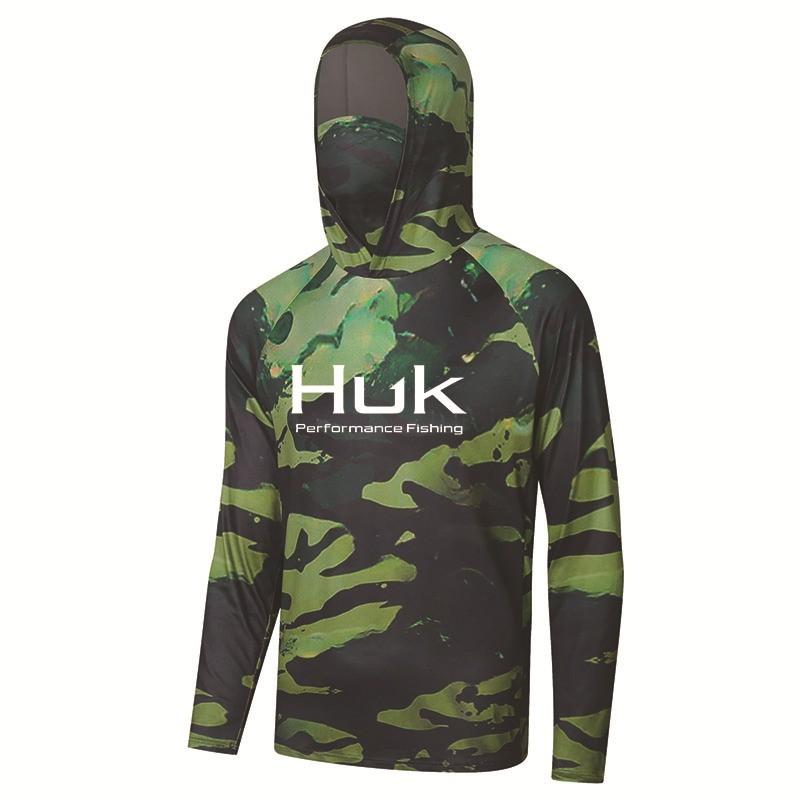 HUK Camo Fishing Jacket Men - Quick-Dry Milk Silk Hooded Sun Insect Protection Outdoor Angling Apparel