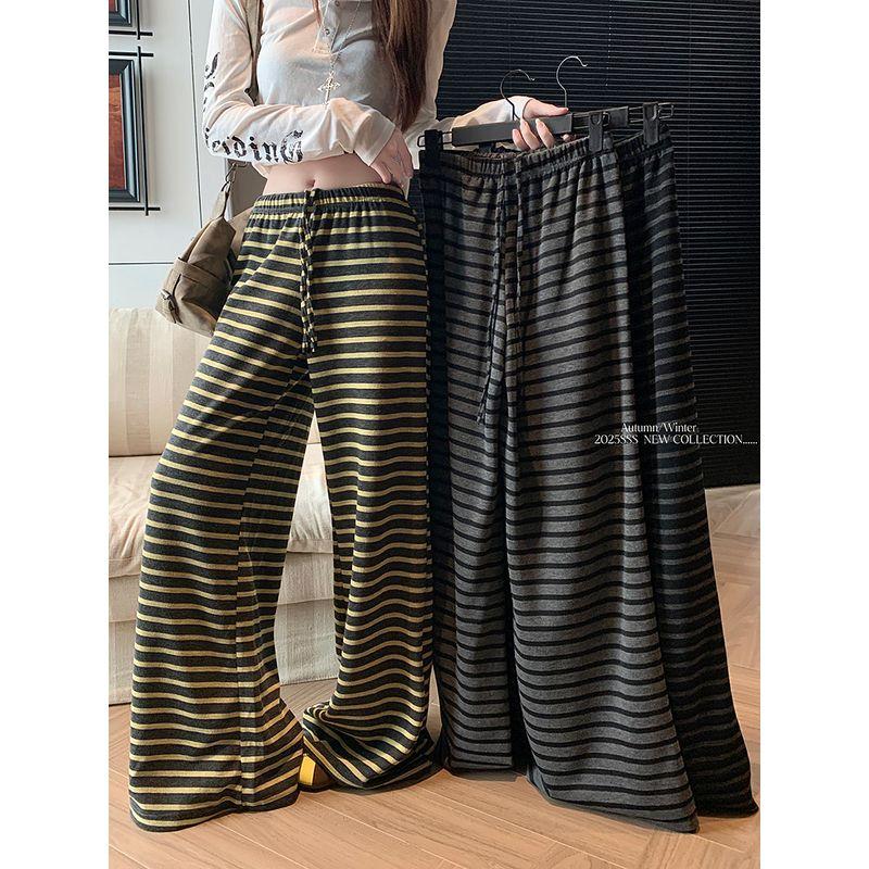 Kumikumi Idle Style Vintage Stripe Draped Casual Pants Female Autumn Loose Slimming and All-Matching Loose Pants Pants