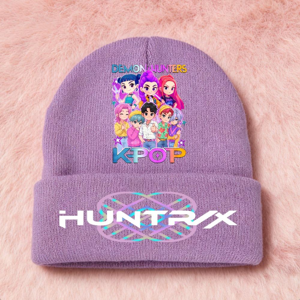 KPOP Demon Hunters Cute And Charming Cartoon Printed Children Knit Beanie Warm Cold Season Cap Girls Outdoor Sports Birth Date Present Accessories