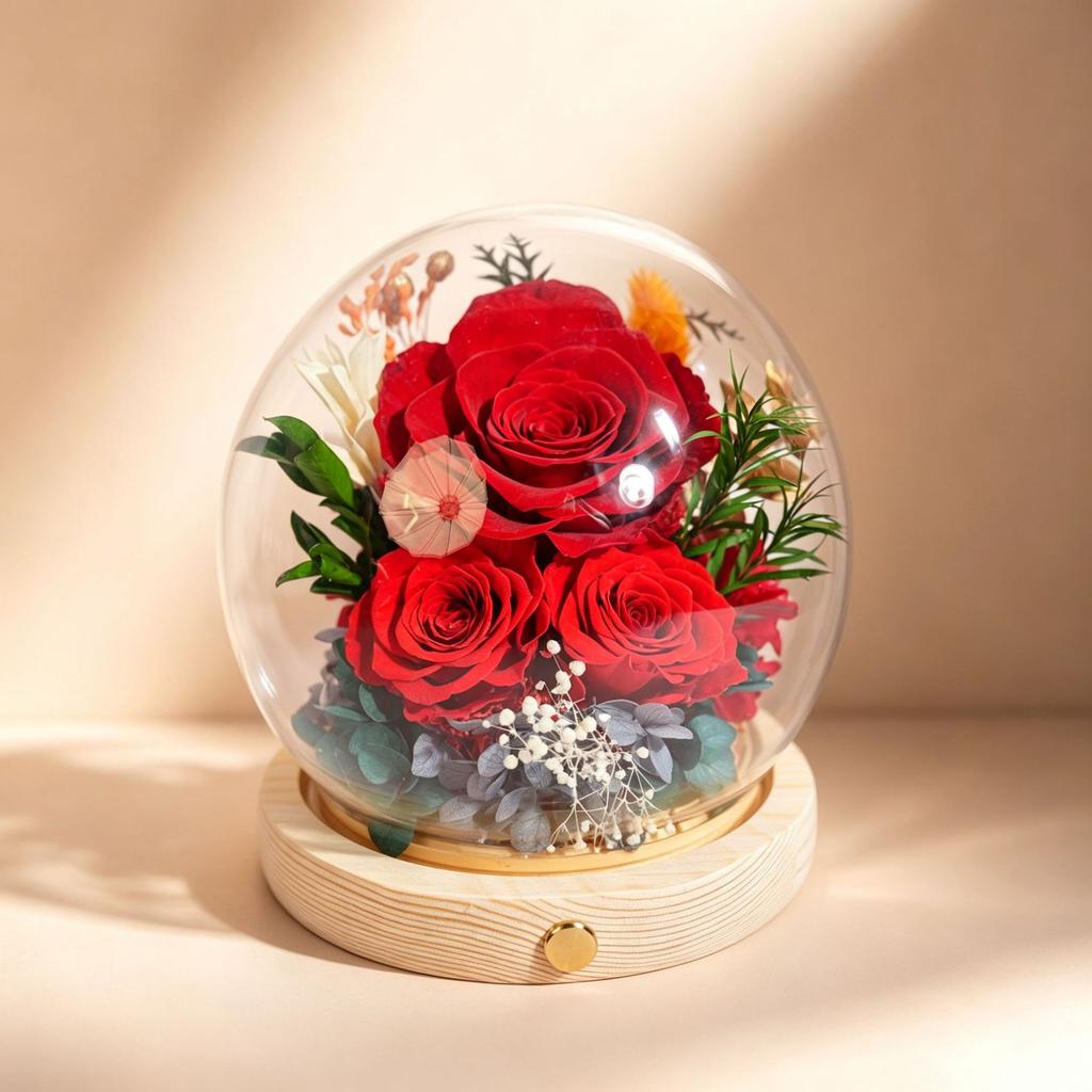 Glass Cover Eternal Flower Gift Box Finished Product 110 Qixi Festival Valentine's Day Gift Birthday Enterprise Purchase Can Be DIY