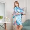 Chinese Style Faux Silk Peacock Pajamas: Short, Sexy Robe with Cardigan Tie for Home or Hotel