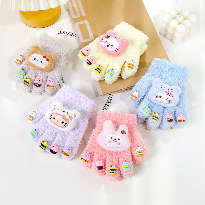 2025 New Children's Gloves To Keep Warm In Autumn and Winter, Girls and Boys with Separate Fingers and Plush Cute Baby Plush Five-finger Cover