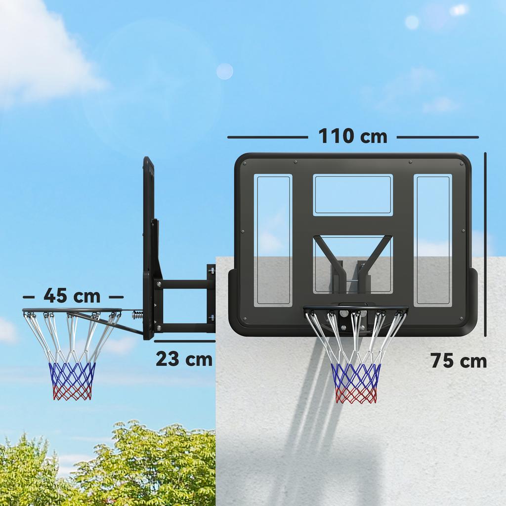 Wandmontierter Basketballkorb, Reißfestes Netz, Wetterfest, Langlebig, für den Innen- und Außenbereich, Schwarz