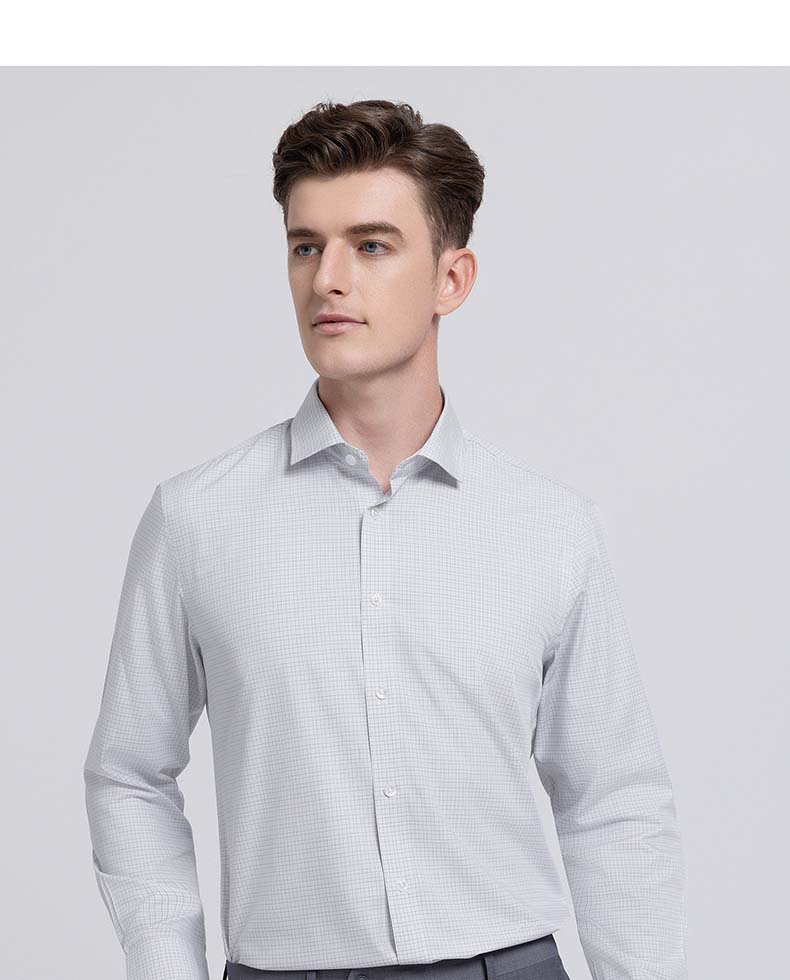 [10% Mulberry Silk] Langdeng Summer New Men's Shirt Anti Wrinkle Plaid Formal Business Long Sleeve Shirt