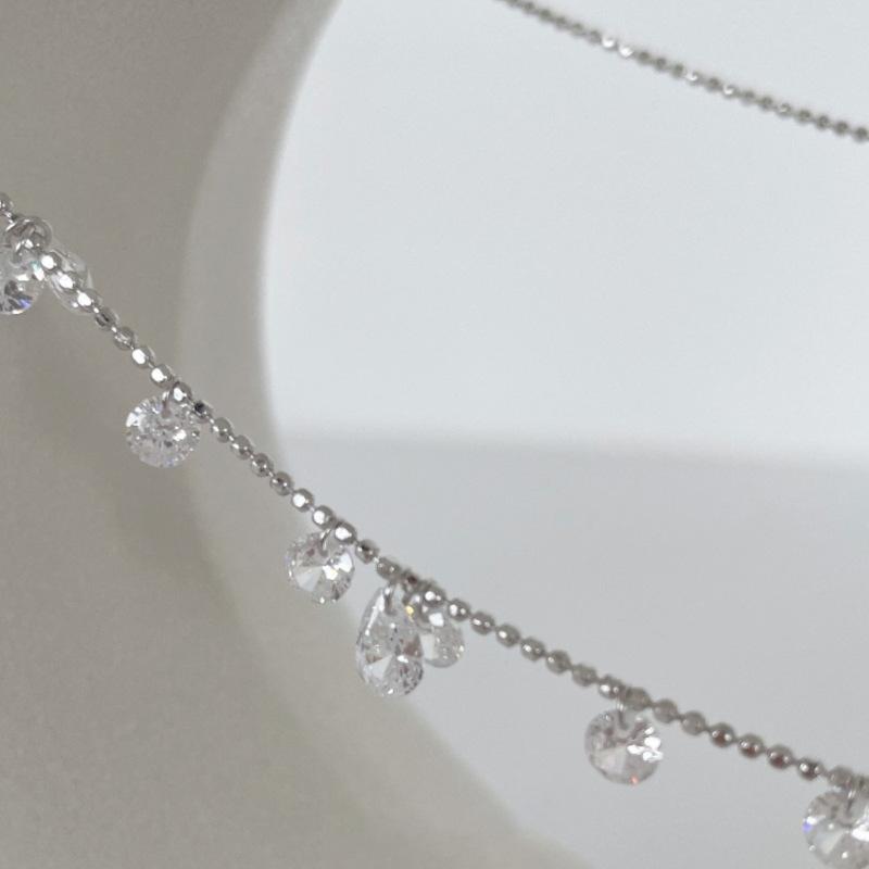 PANJBJ 925 Sterling Silver Crystal Water Drop Necklace for Women Sweet Romantic Versatile Temperament Jewelry Gift Dropshipping