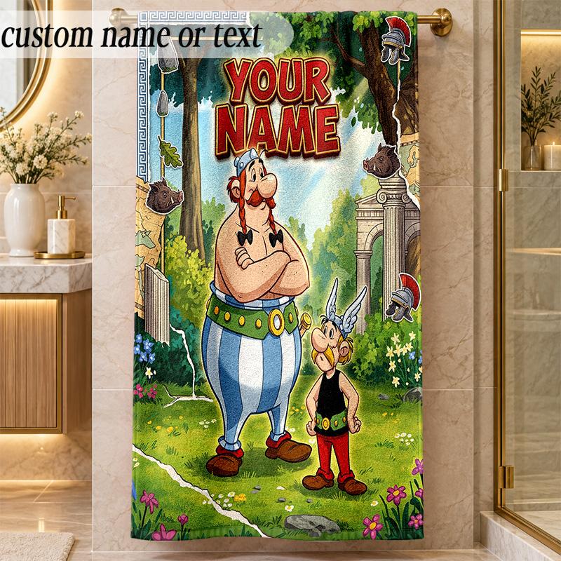 Beach TowelAsterix & Obelix Custom Name Text Personalized Soft Towel for Beach Pool Indoor Home Decor Gift