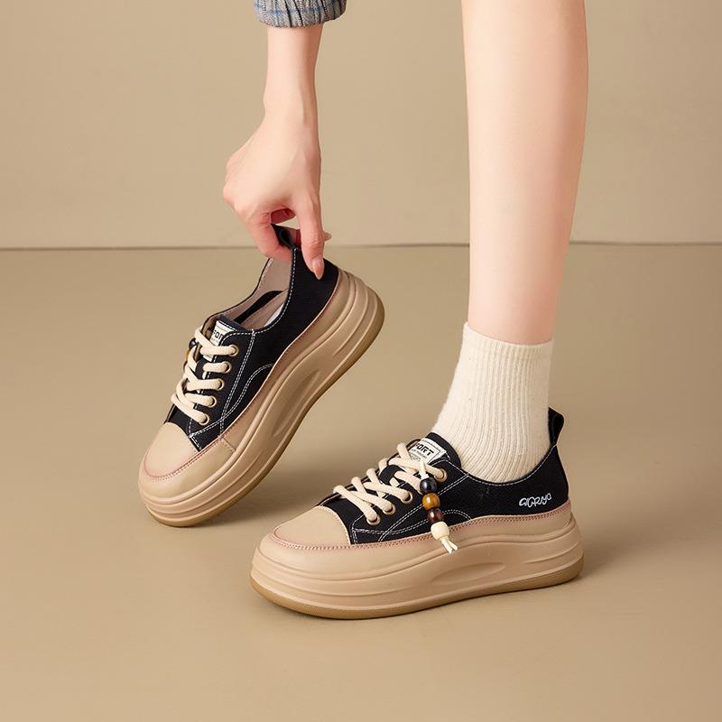 Retro Cowhide Little White Shoes Women's New Versatile Casual Muffin Board Shoes Lightweight Thick-soled Heightening Shoes Women