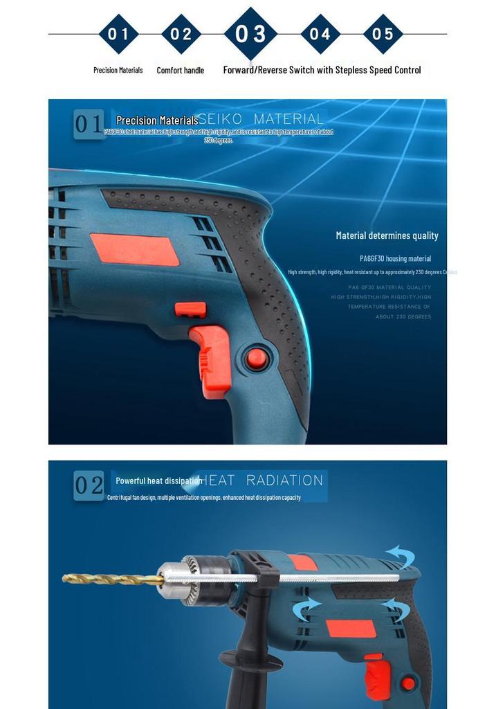 Multifunctional Electric Impact Drill with Pistol Grip - 220V Handheld Drill & Screwdriver for Household Use