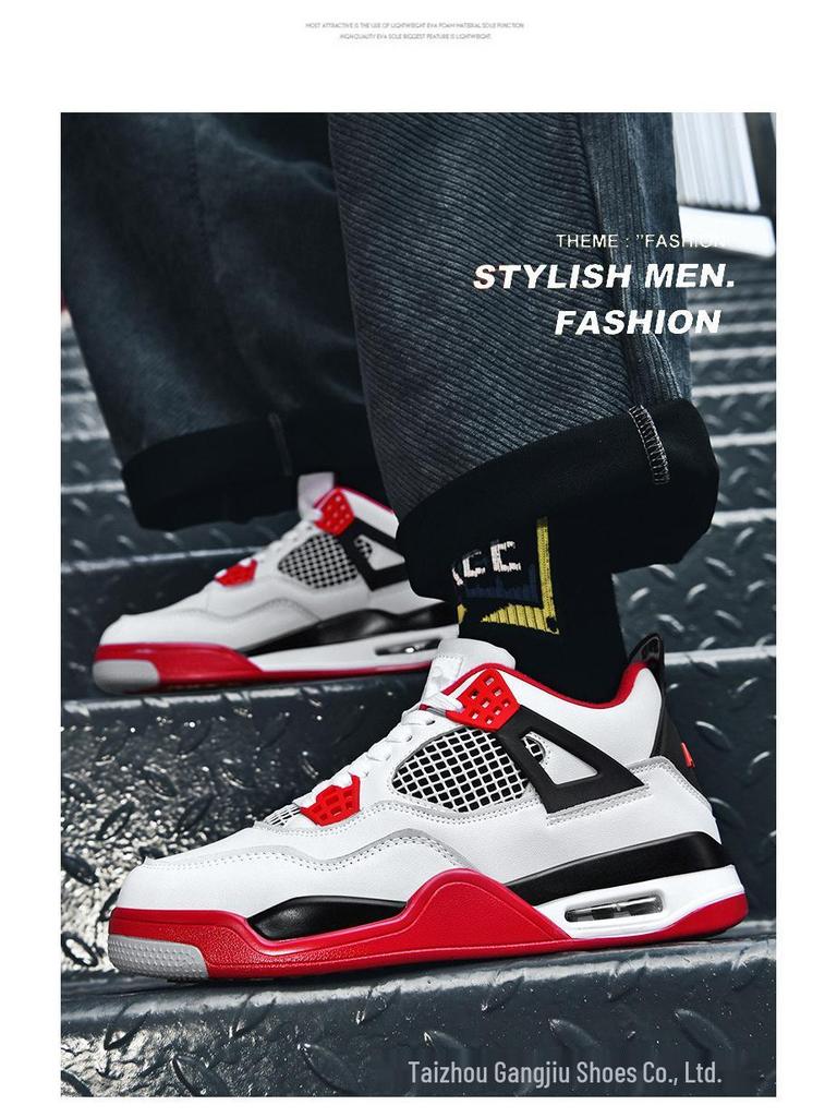AJ4 Men's Little White Cement High-Top Basketball Sneakers, Thick-Soled, Autumn 2025 Trendy Edition