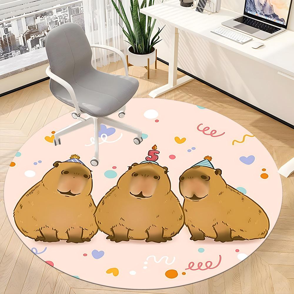 1pc Capybara PartyChair Carpet for Office, Indoor Non-Slip Washable Polyester Fiber Carpet, Mat For Office, Machine Washable
