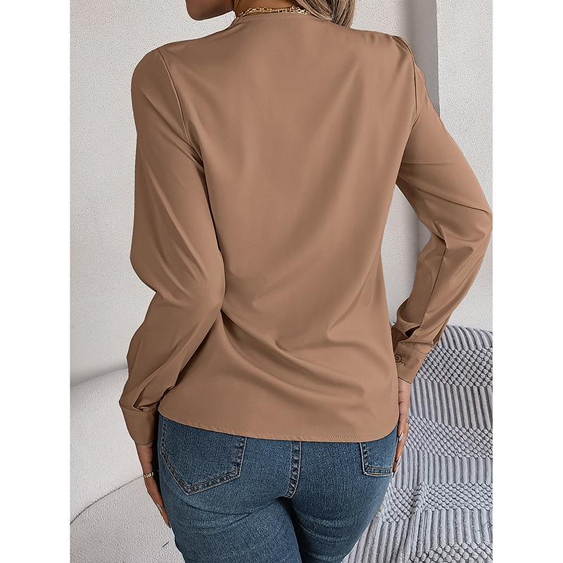 Women's Blouses Solid Color Long Sleeve Sleeved Tops Female Sexy V Neck Casual Loose Pullover Lady Elegant Autumn Shirts
